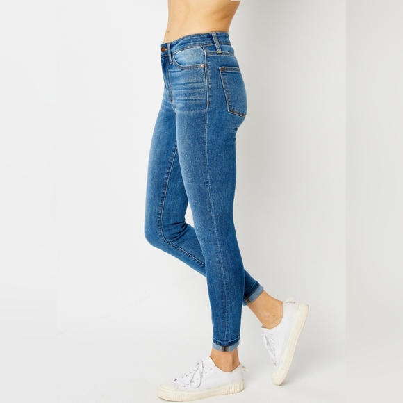 Skinny Stretch Slim Mid-Rise Denim Pants Cuffed Hem Judy Blue Jeans PLUS SIZE - Picture 12 of 14